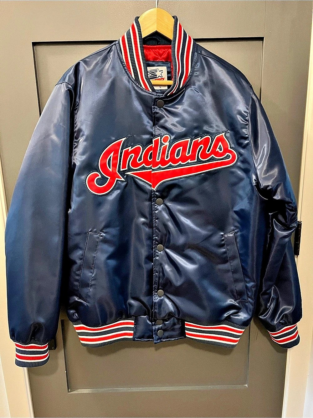 Starter Cleveland Indians 1995 American League Champions Jacket Blue & Red Large